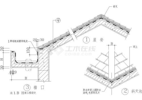 某地工程玻纤瓦坡屋面构造施工全套非常标准设计cad图纸